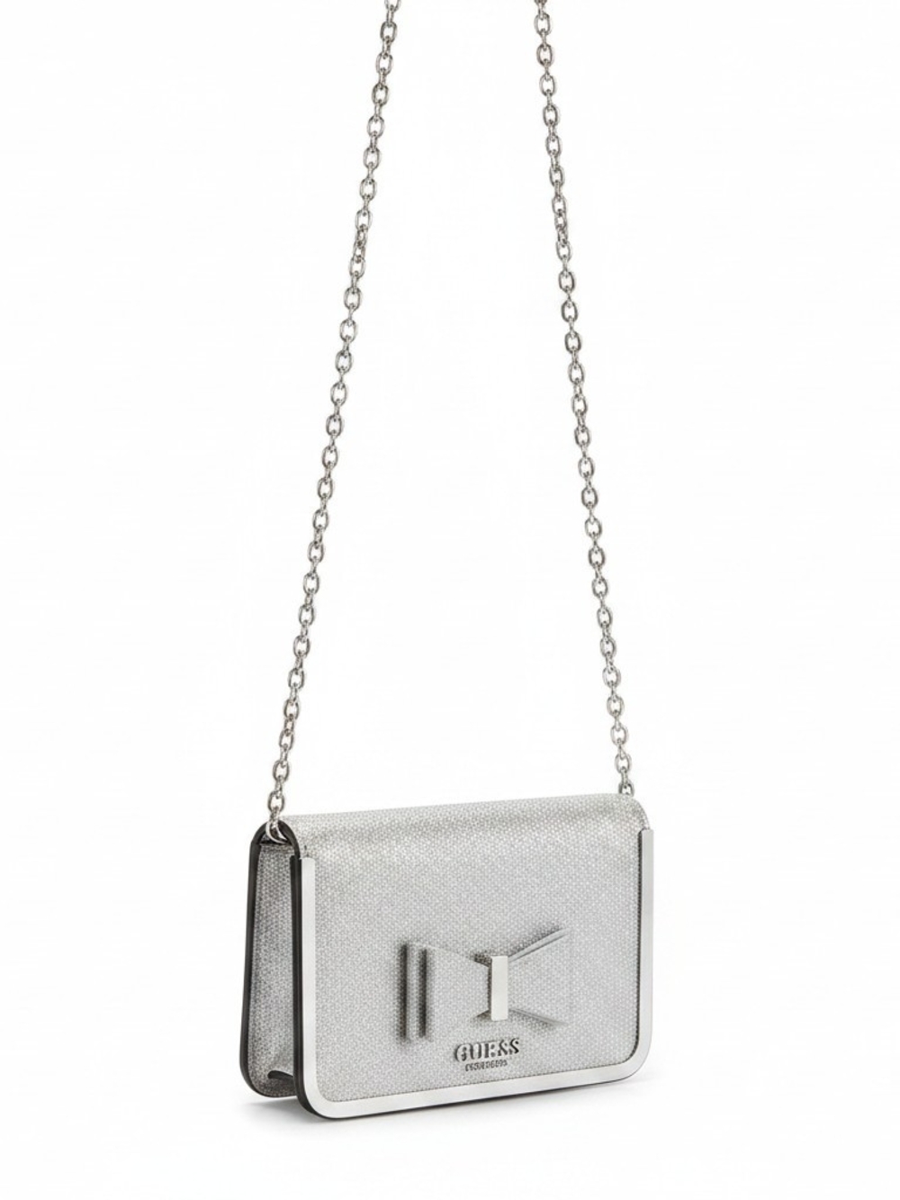 GUESS Silver Glitter Crossbody with Bow Detail